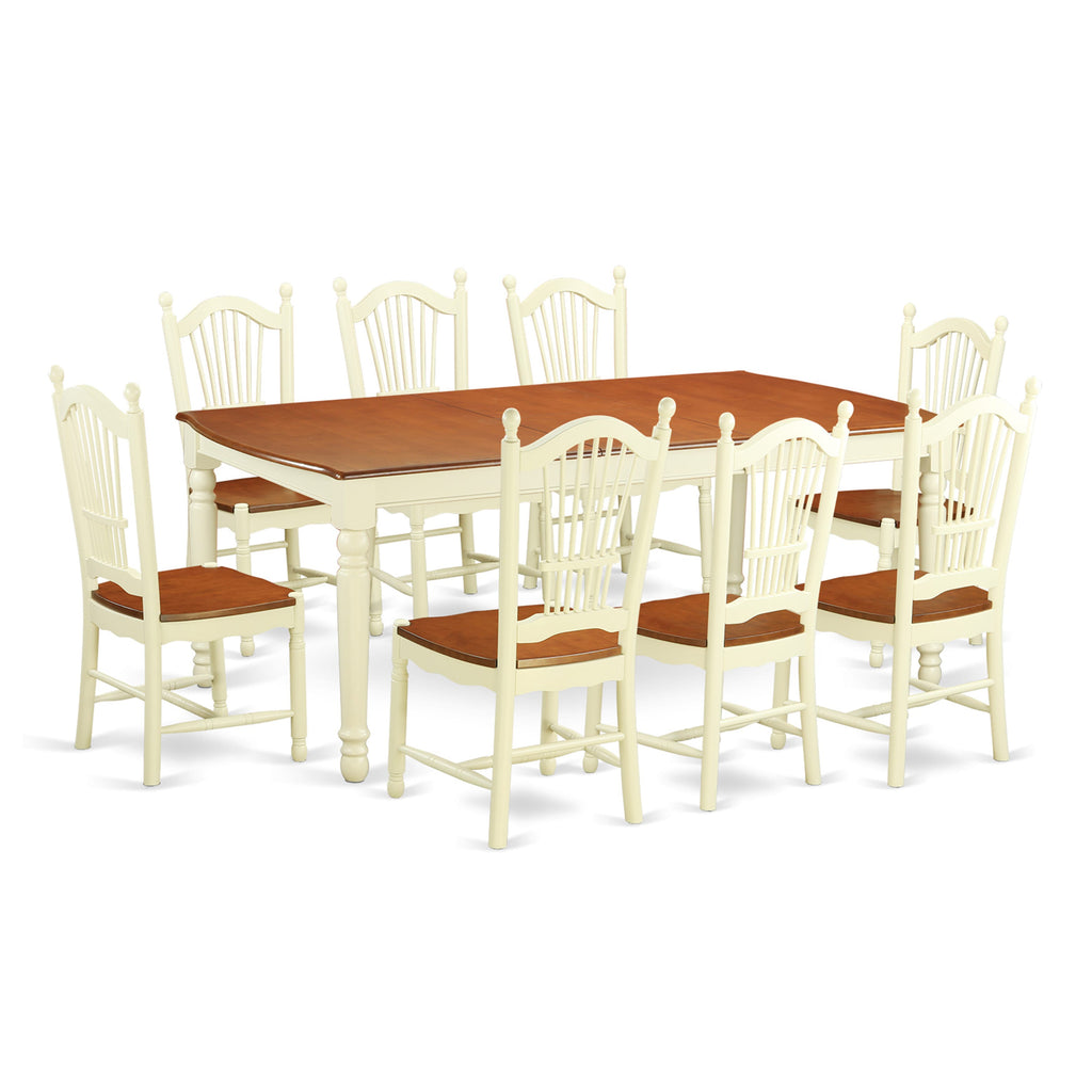 Luxury Dining Ensemble DOVE9-KZB-L 9-Piece Set with Butterfly Leaf Table and 8 Chairs in Buttermilk and Cherry Finish