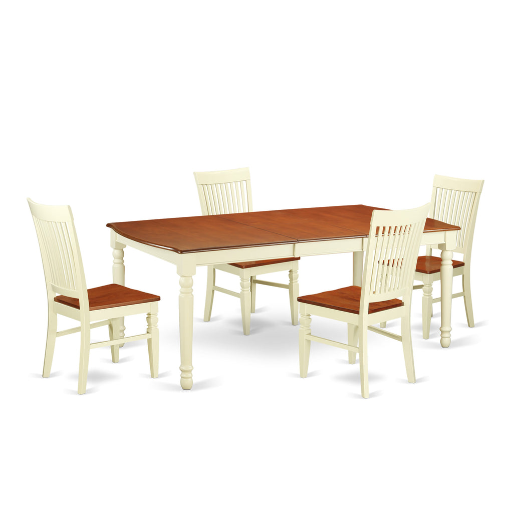 DOWE5-ZXG-H Elegant 5-Piece Dining Ensemble with Expandable Table and Four Chairs in Classic Buttermilk-Cherry Finish