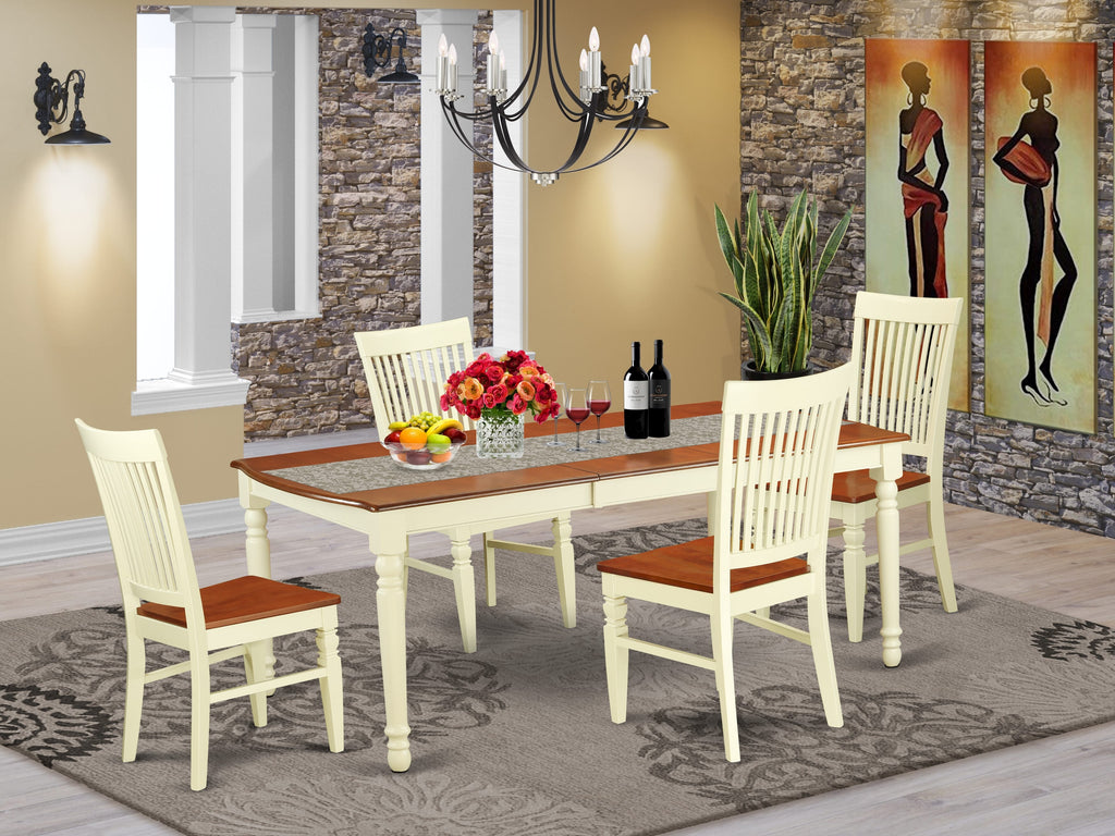 DOWE5-ZXG-H Elegant 5-Piece Dining Ensemble with Expandable Table and Four Chairs in Classic Buttermilk-Cherry Finish