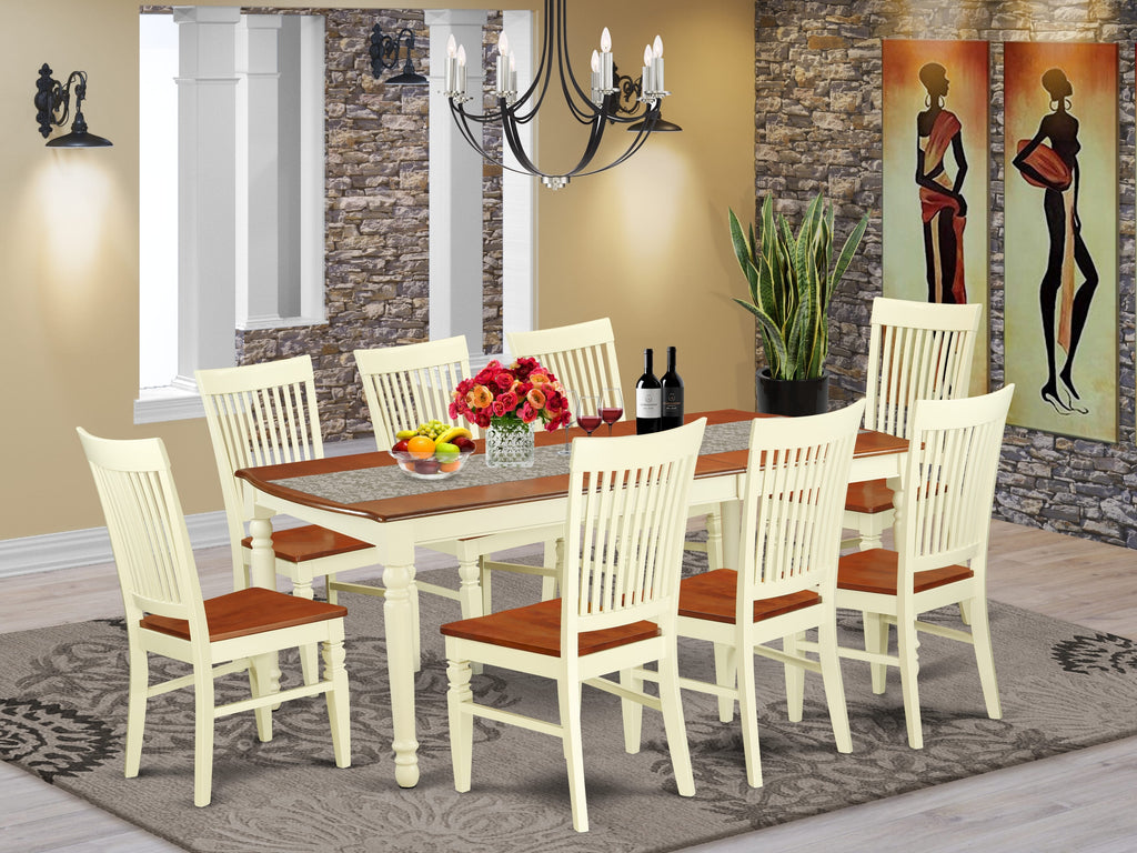 DOWE9-9TL-3 9-Piece Dining Set with Rectangle Table, Butterfly Leaf & 8 Seats, Buttermilk/Cherry, 42x78