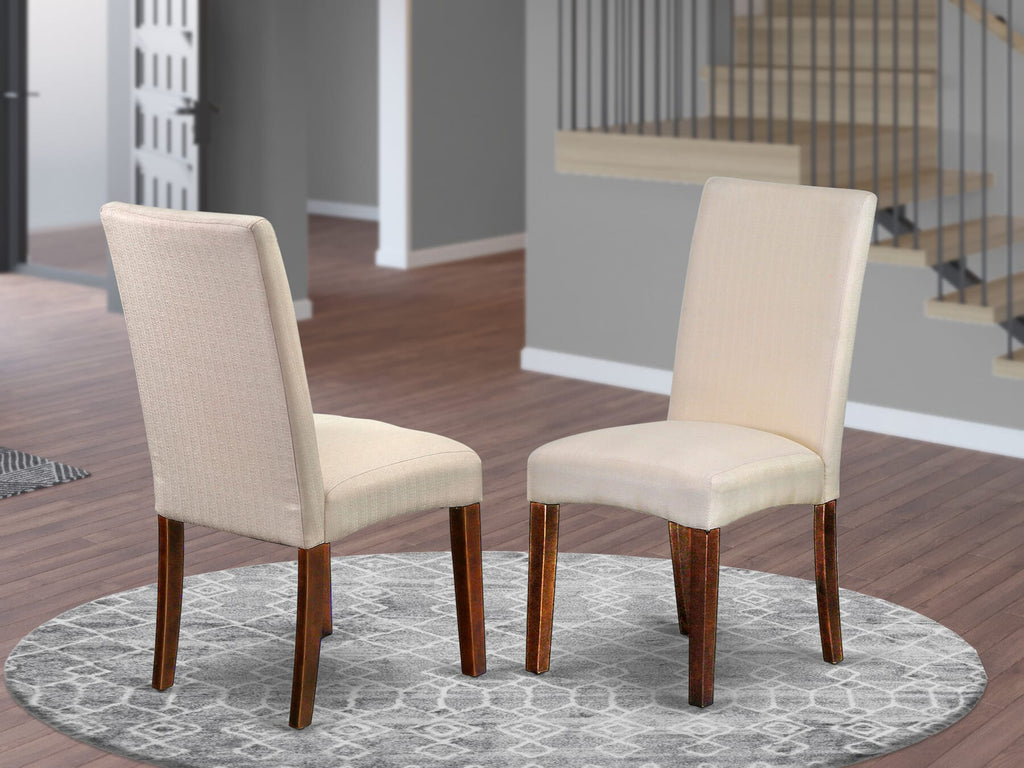 DRP3TMD Elegant Driscol Dining Chairs with Cream Fabric Upholstery and Mahogany Finish - Set of 2