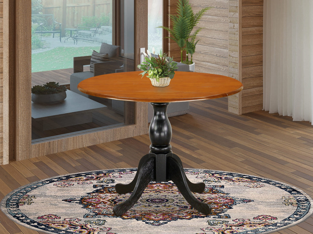 DST-BLY-AG Elegant 42 Round Dining Table with Pedestal Design and Foldable Section  for Space-saving, Black & Cherry