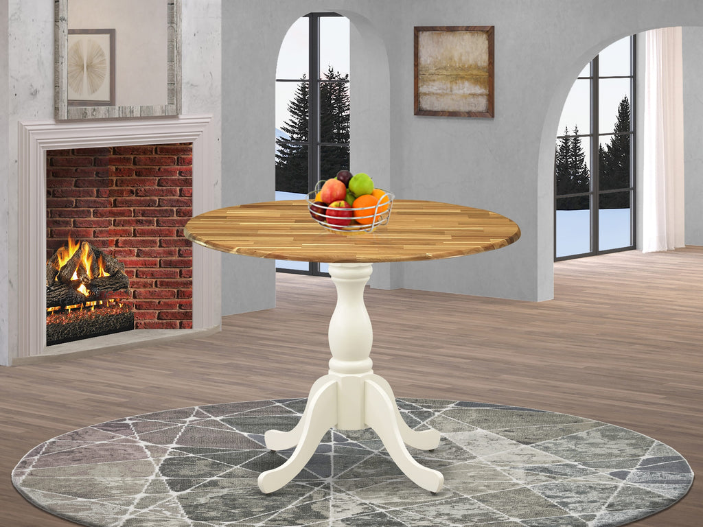 DST-N1P-H1 Unique Round Dining Table with Dropleaf and Sturdy Pedestal, 42-Inch Multi-Finish Top for Contemporary Spaces