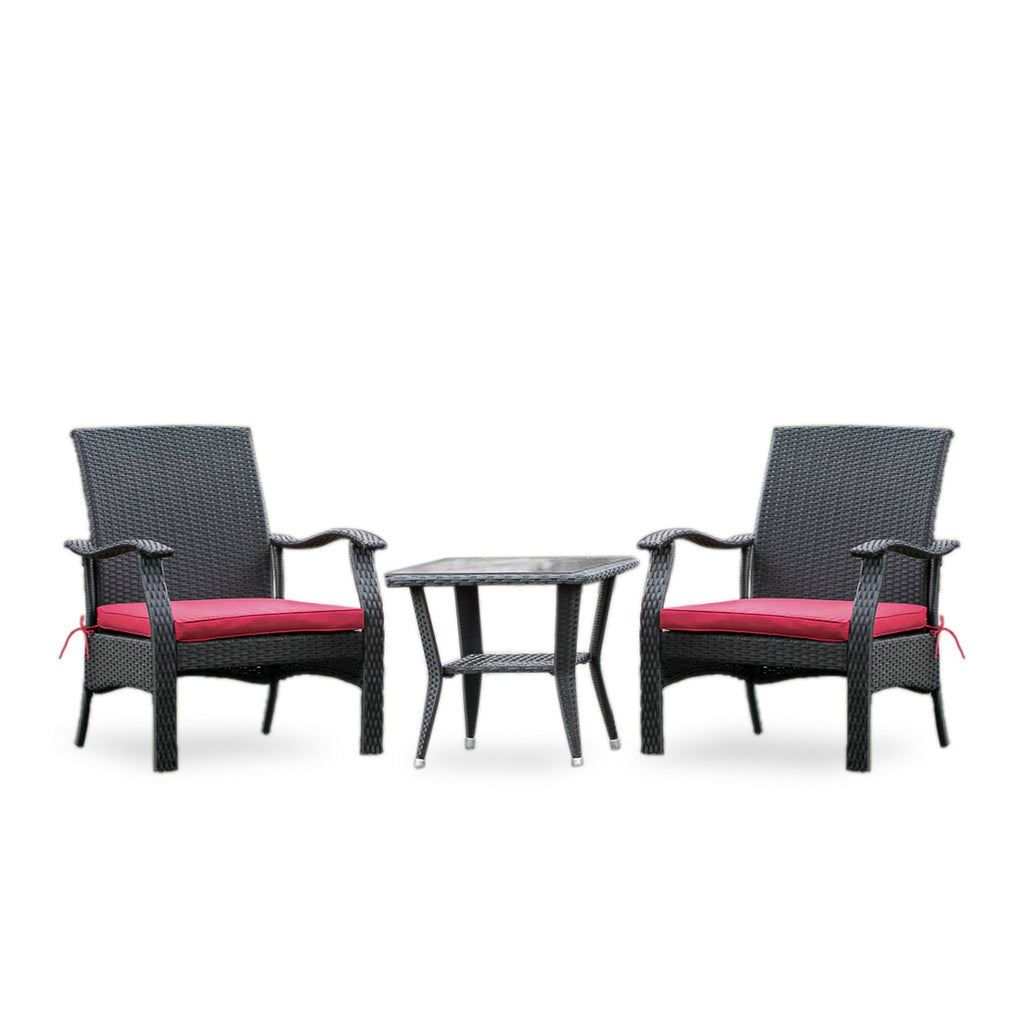 DTL3CJGX Outdoor Wicker Patio Set Rectangular Tea Table with Glass & Armchair Pair, Black Cushions