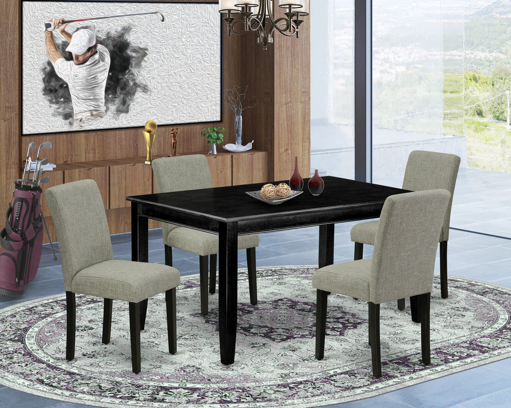 New  DUAB5-RM5-JJ Dining Ensemble Elegant Table & 4 Shitake Upholstered Parson Chairs, Black