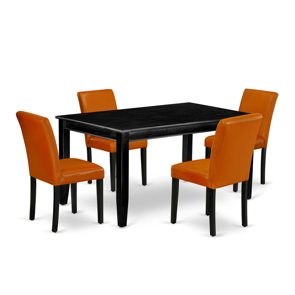 DUAB5-UA7-A6 5-Piece Dining Collection Rectangle Table + 4 Chic Faux Leather Parlor Chairs, 36x60 Inch, Black