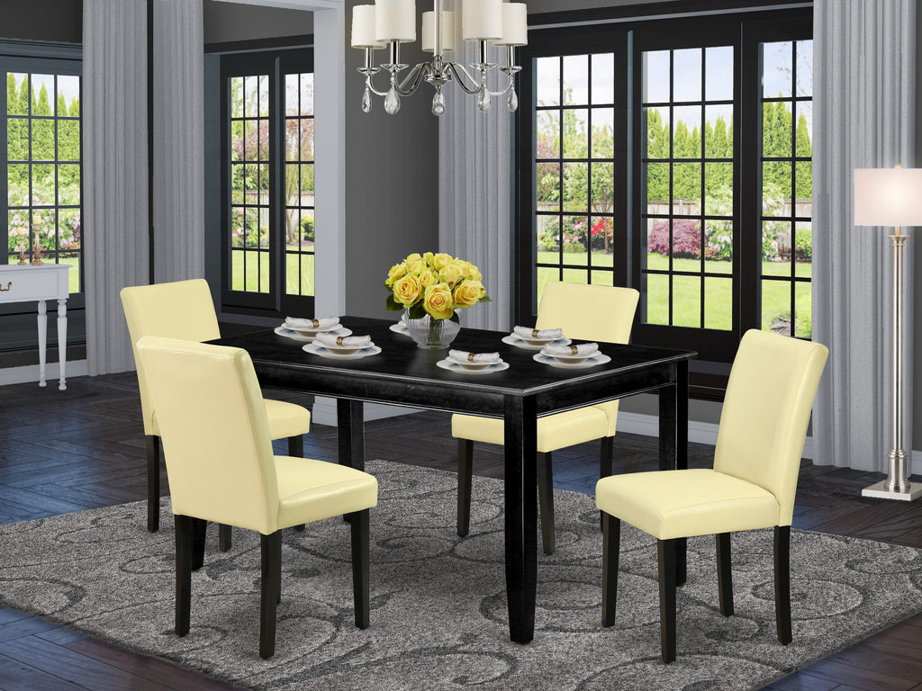 DUAB5-IU4-M9 includes a 5-Piece Dining Set with Rectangle Table & 4 Faux Eggnog Chairs, 36x60 Inch, Black