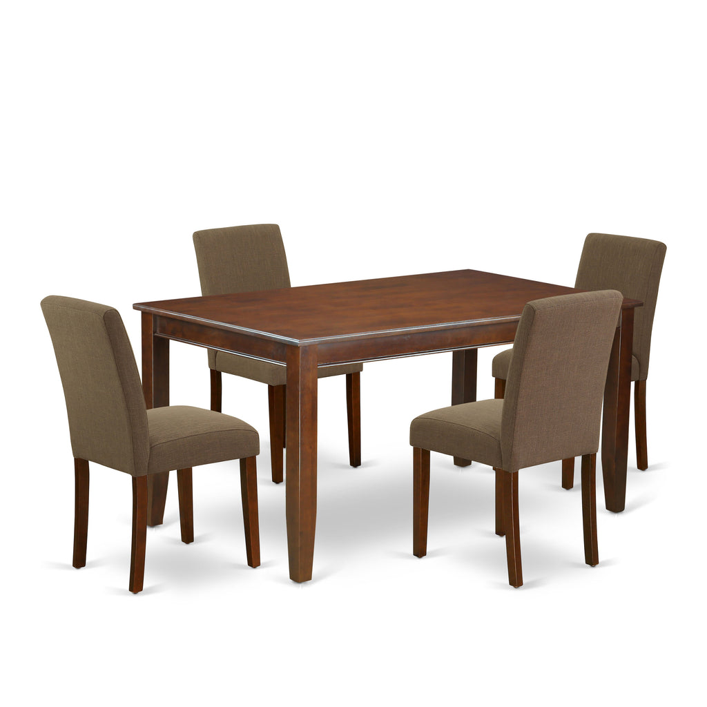 DUAB5-JB6-63 Elegant 5-Piece Dining Ensemble with a Chic Rectangle Table and 4 Upholstered Chairs in Coffee Fabric