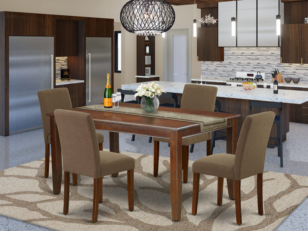 DUAB5-JB6-63 Elegant 5-Piece Dining Ensemble with a Chic Rectangle Table and 4 Upholstered Chairs in Coffee Fabric