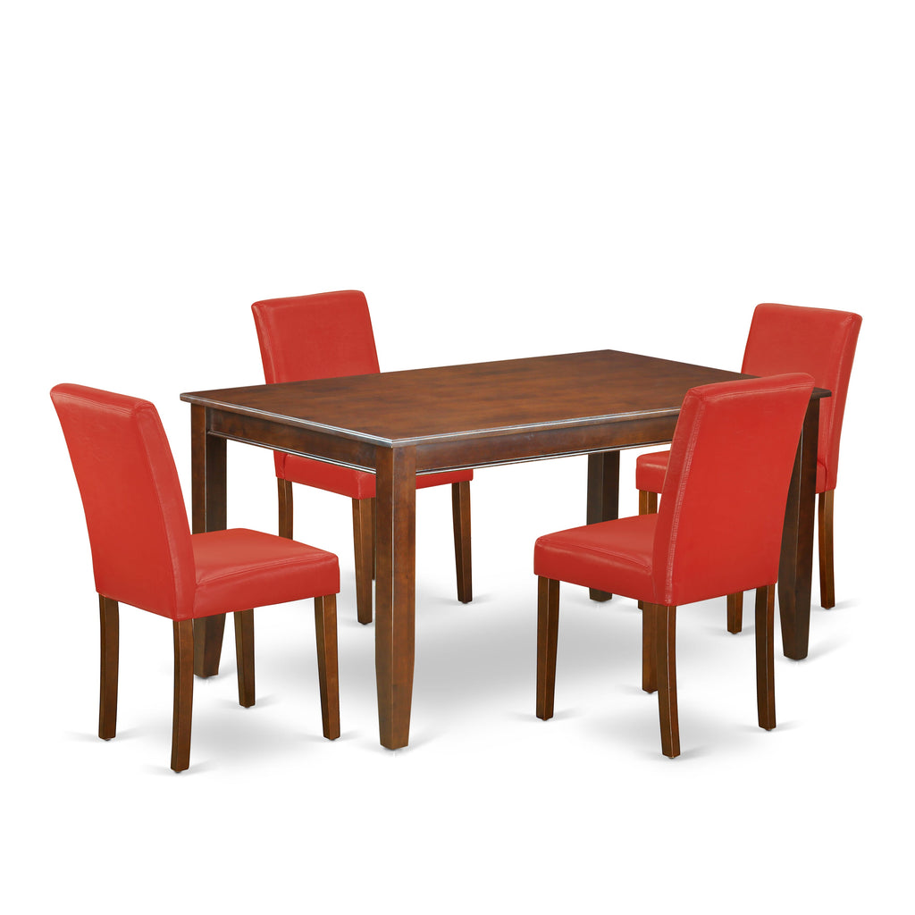 DUAB5-8AD-ZJ 5-Piece Dining Collection with Rectangular Table & 4 Red Faux Leather Parsons Chairs, Mahogany