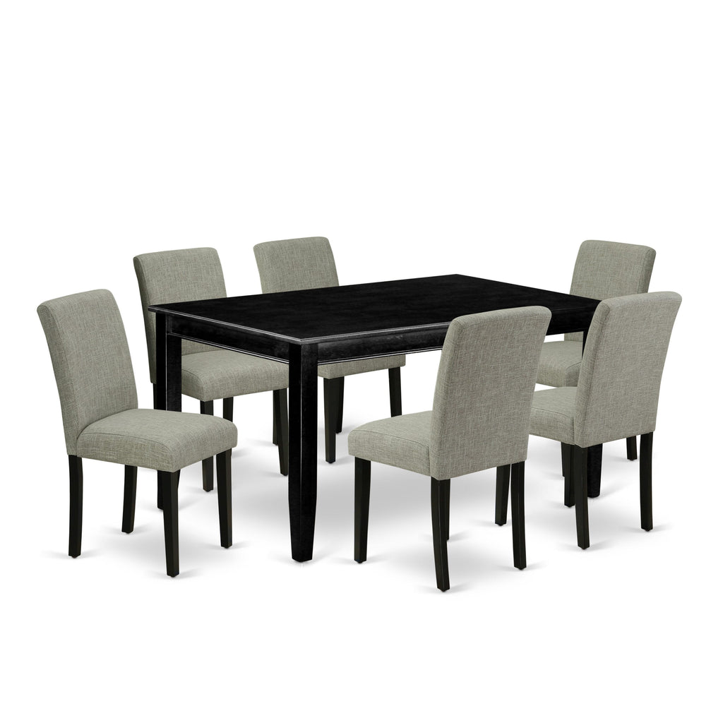 DUAB7-F0R-94 Elegant Dining Set Rectangle Table & 6 Shitake Linen Fabric Chairs, Black Finish, 36x60 Inch, 7 Pieces