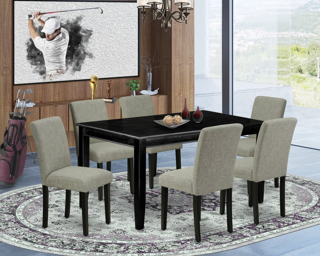 DUAB7-F0R-94 Elegant Dining Set Rectangle Table & 6 Shitake Linen Fabric Chairs, Black Finish, 36x60 Inch, 7 Pieces