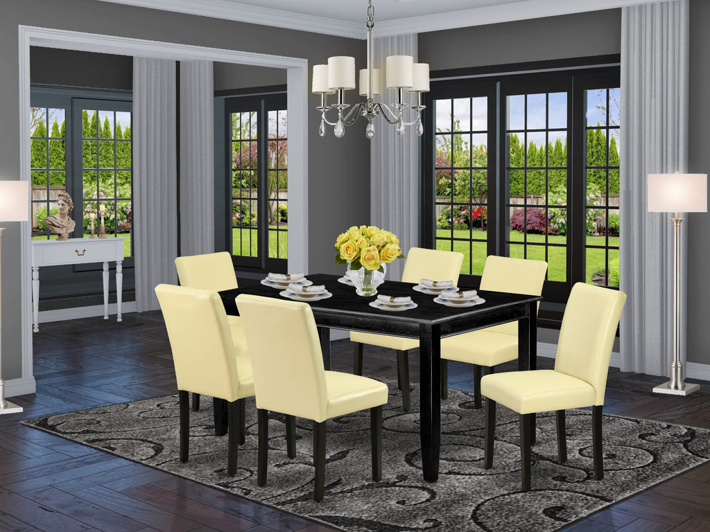 Dining Set DUAB7-ERL-K4 7-Piece Ensemble with Rectangular Table & 6 Elegant Eggshell Faux Leather Chairs, 36x60 Inch, Black