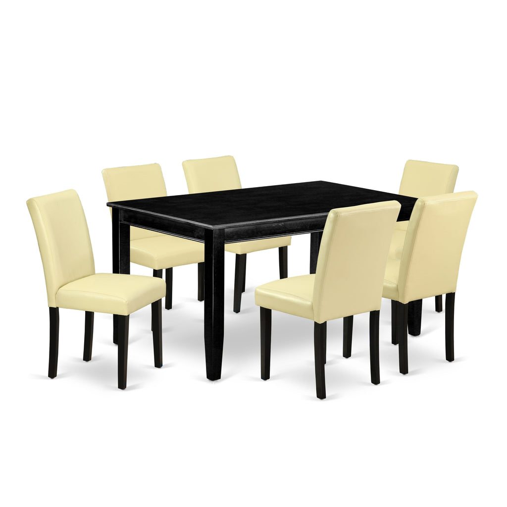 Dining Set DUAB7-ERL-K4 7-Piece Ensemble with Rectangular Table & 6 Elegant Eggshell Faux Leather Chairs, 36x60 Inch, Black