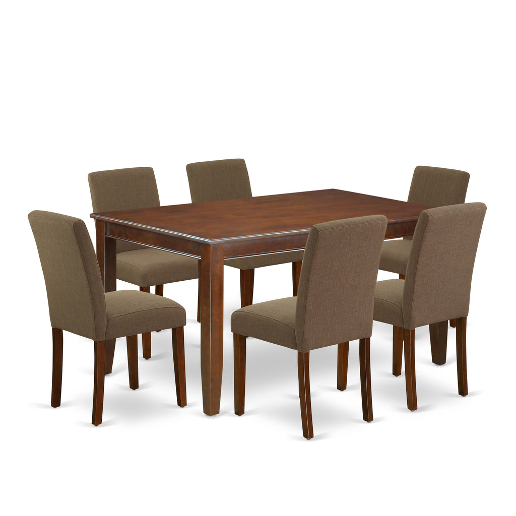 DUAB7-V2G-YT 7-Piece Dining Ensemble with Rectangular Table & 6 Coffee Linen Upholstered Chairs, 36x60