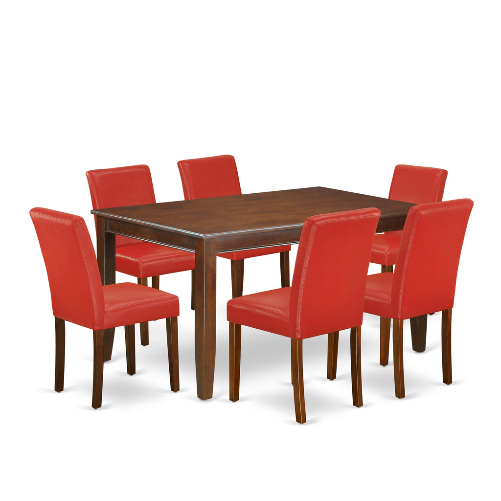 DUAB7-YO4-N6 Stylish 7-Piece Dining Set Featuring Chic Red Cushioned Parsons and Spacious Mahogany Table