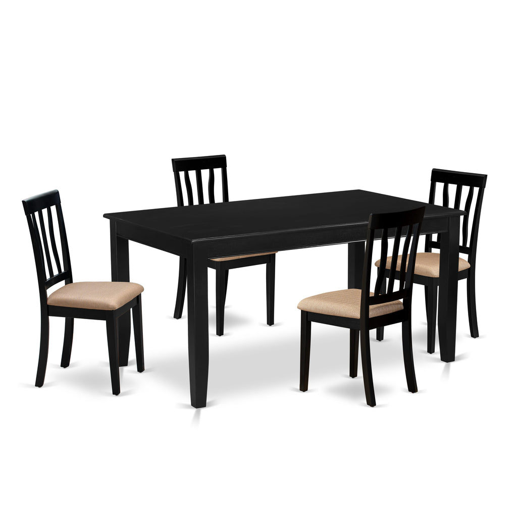 DUAN5-ZUQ-H 5-Piece Black Dining Room Ensemble with Rectangle Table & 4 Upholstered Chairs, 36x60 In