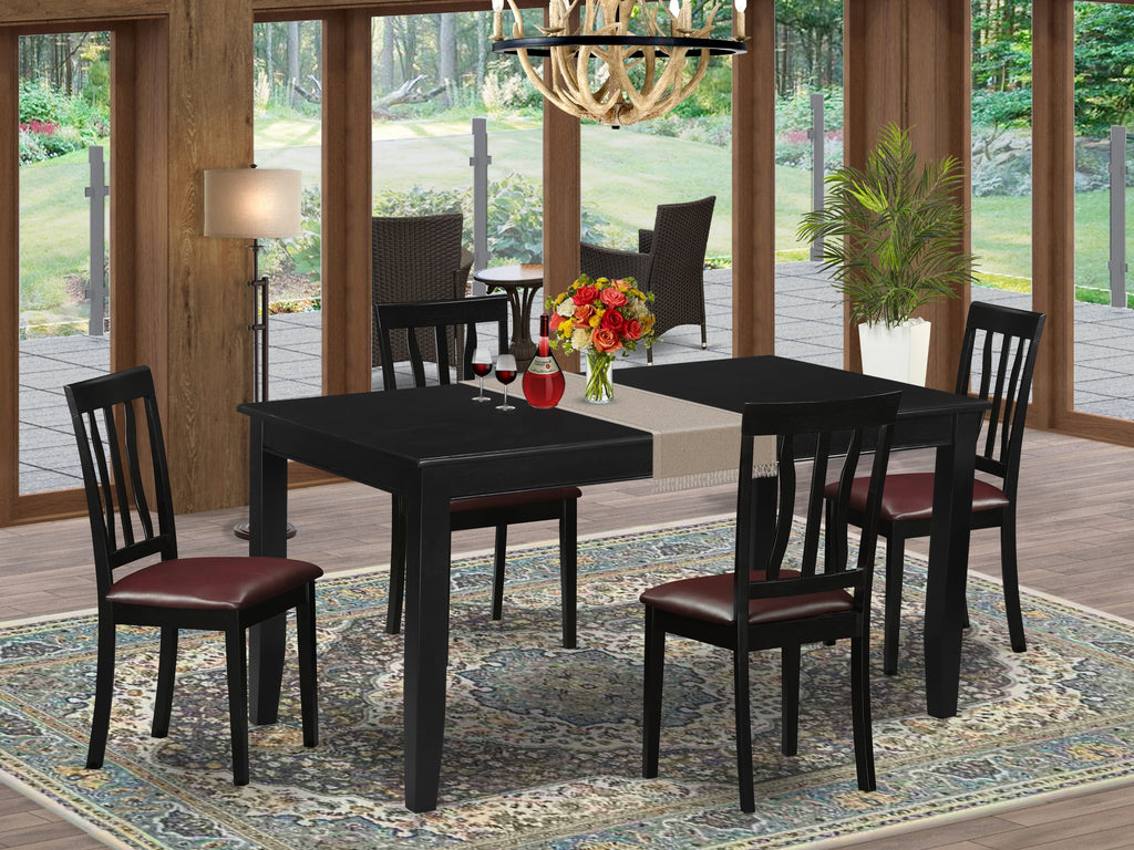 DUAN5-IXV-UO Modern 5-Piece Set with Rectangular Table and 4 Upholstered Chairs, 36x60, Black