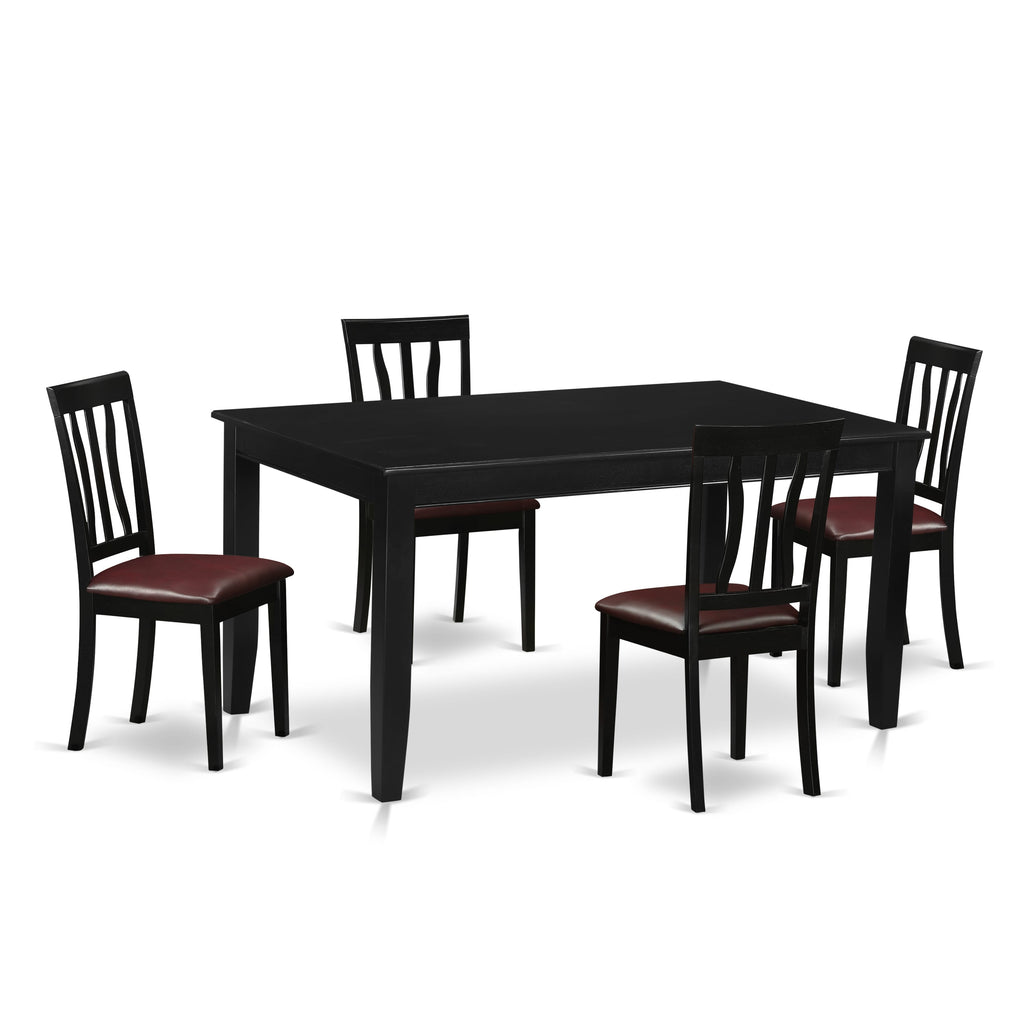 DUAN5-IXV-UO Modern 5-Piece Set with Rectangular Table and 4 Upholstered Chairs, 36x60, Black