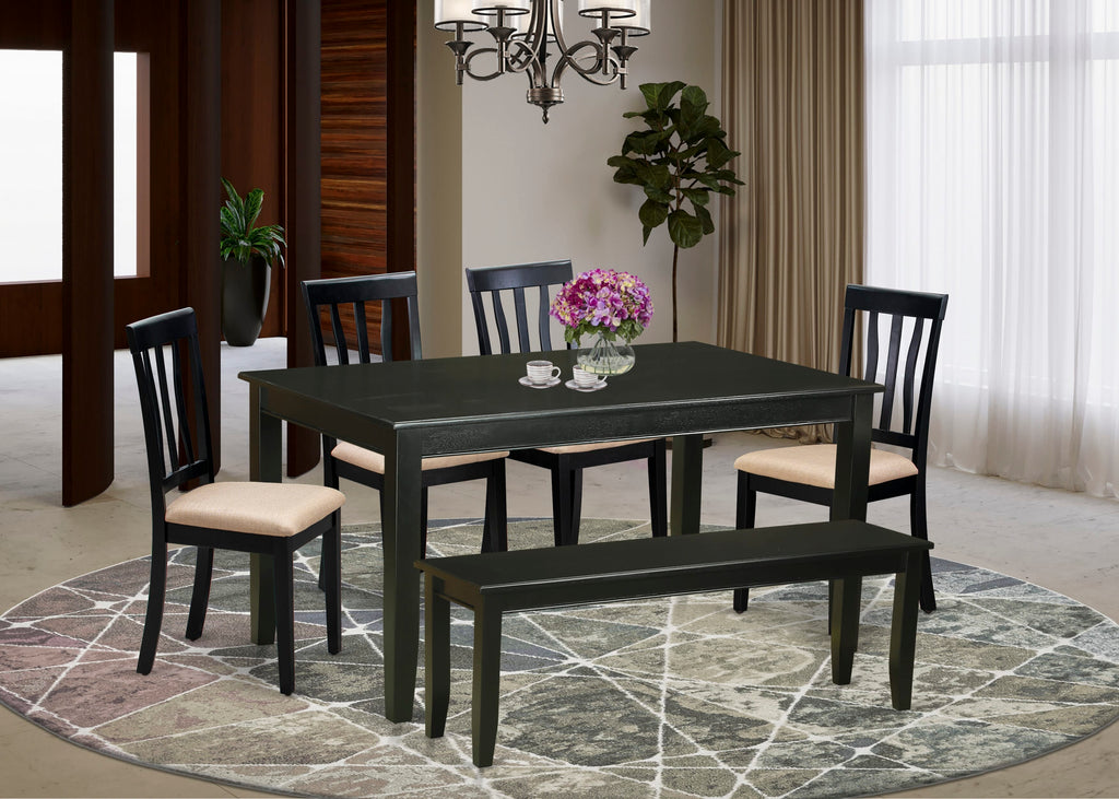 Stylish DUAN6-T1V-D 6-Piece Dining Ensemble with Table, Chairs & Bench - Modern Design