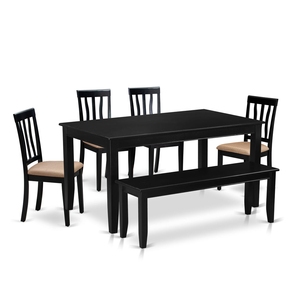 Stylish DUAN6-T1V-D 6-Piece Dining Ensemble with Table, Chairs & Bench - Modern Design