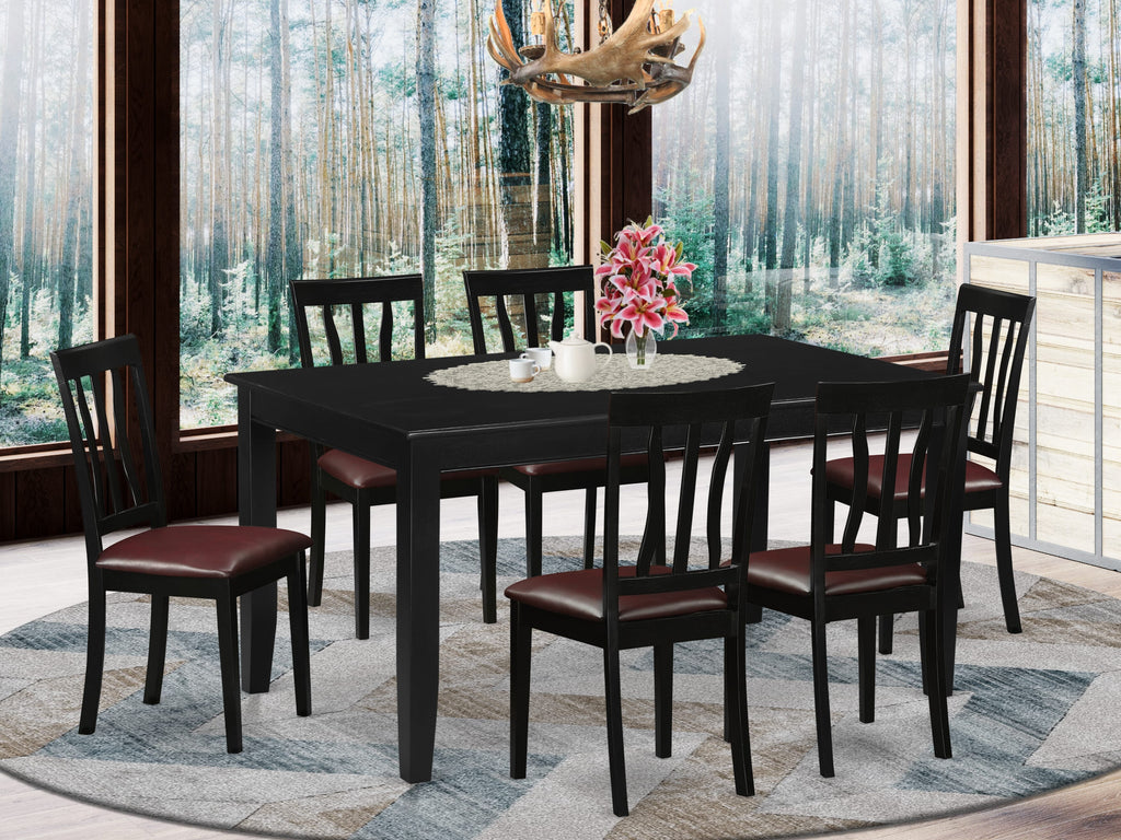 DUAN7-UAF-U8 7-Piece Dining Set Featuring Rectangular Table and 6 Upholstered Chairs, 36x60, Dark