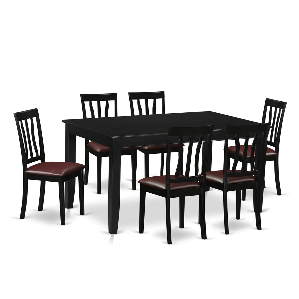 DUAN7-UAF-U8 7-Piece Dining Set Featuring Rectangular Table and 6 Upholstered Chairs, 36x60, Dark