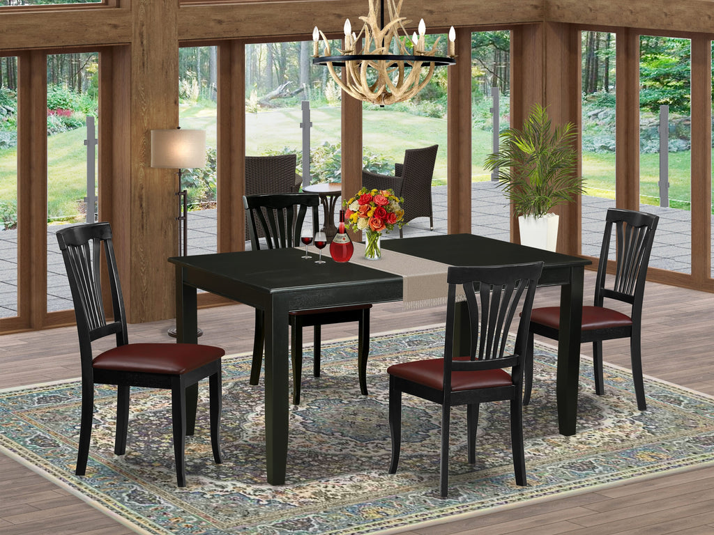 DUAV5-CX9-U1 Elegant 5-Piece Dining Ensemble with Sleek Black Table & Cozy Faux Leather Chairs