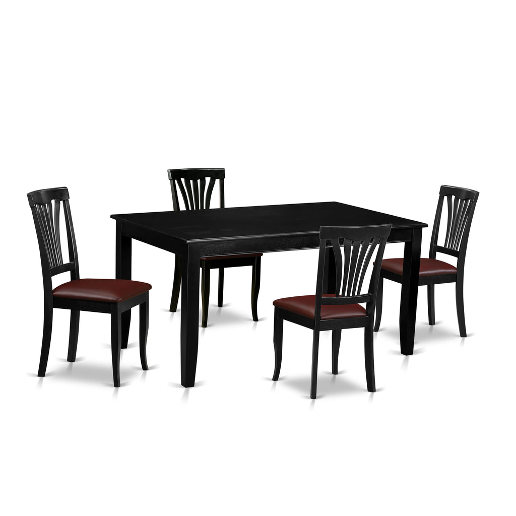 DUAV5-CX9-U1 Elegant 5-Piece Dining Ensemble with Sleek Black Table & Cozy Faux Leather Chairs