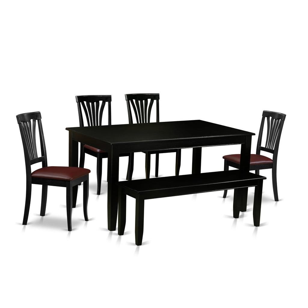 DUAV6-ST4-IE 6-Piece Dining Set Rectangle Table, 4 Faux Leather Chairs & Bench, 36x60, Black