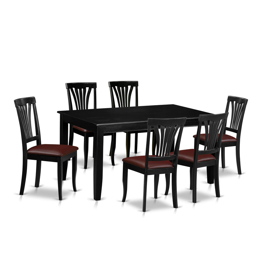 DUAV7-B5H-ET Elegant 7-Piece Dining Set with Rectangle Table & 6 Faux Leather Chairs - Black - 36x60 In