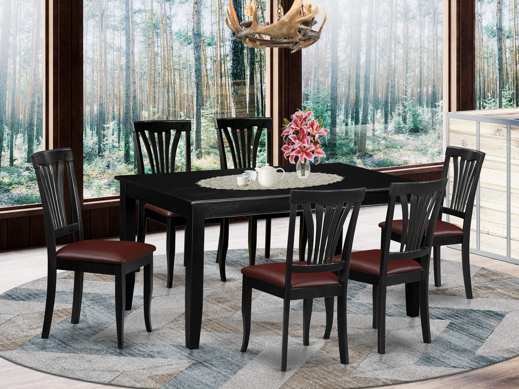 DUAV7-B5H-ET Elegant 7-Piece Dining Set with Rectangle Table & 6 Faux Leather Chairs - Black - 36x60 In