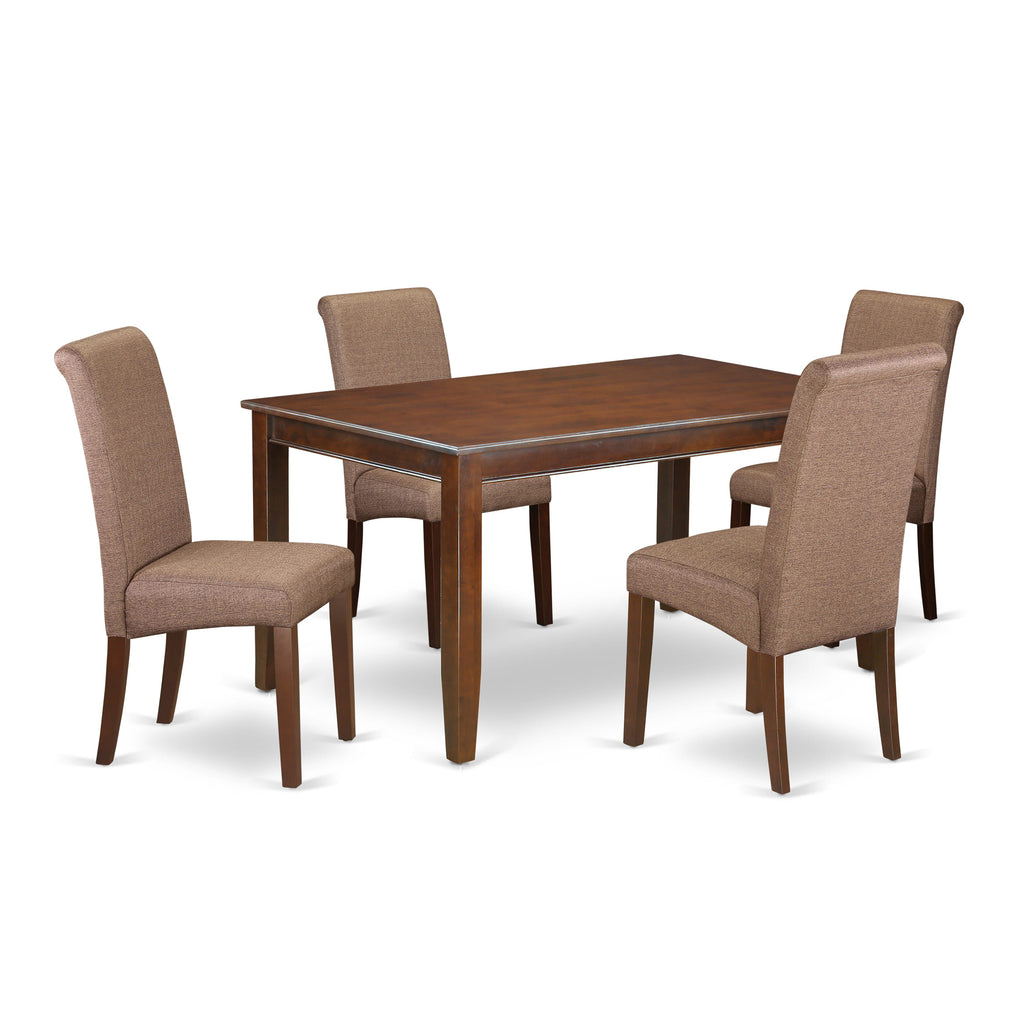 DUBA5-DW7-58 5pc Dining Set with 4 Cushioned Parson Chairs and Table Duo in Earthy Mahogany 36x60