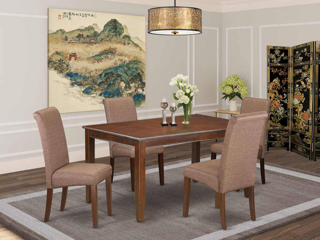 DUBA5-DW7-58 5pc Dining Set with 4 Cushioned Parson Chairs and Table Duo in Earthy Mahogany 36x60
