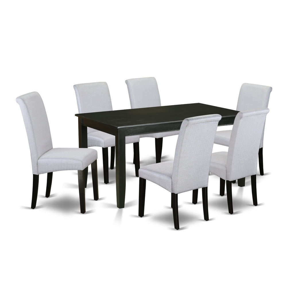 Luxurious DUBA7-I25-RH Set 7 Pieces with Rectangular Dining Table & Grey Upholstered Chairs