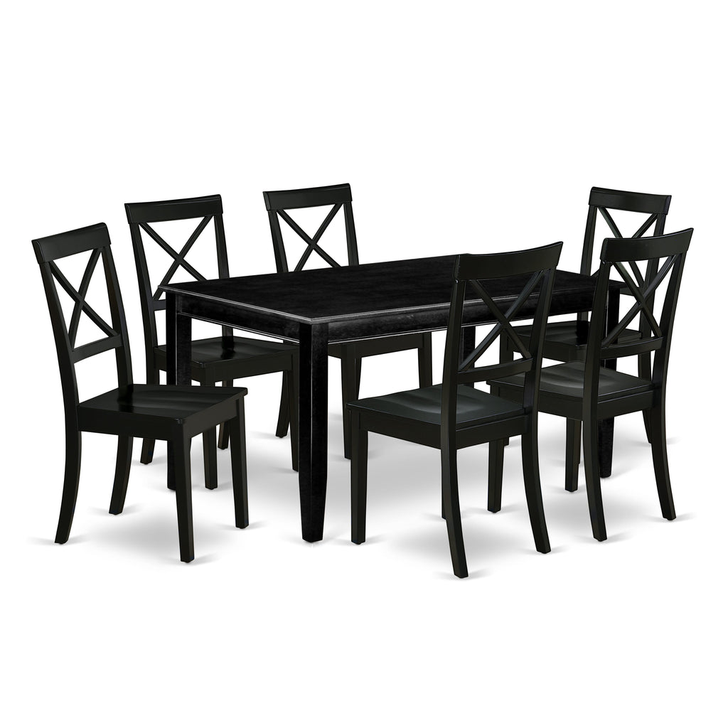 DUBO7-BIG-W Elegant Black 7-Piece Rectangle Dining Set with 6 Chairs, 36x60 Inches