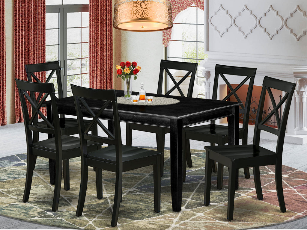 DUBO7-BIG-W Elegant Black 7-Piece Rectangle Dining Set with 6 Chairs, 36x60 Inches