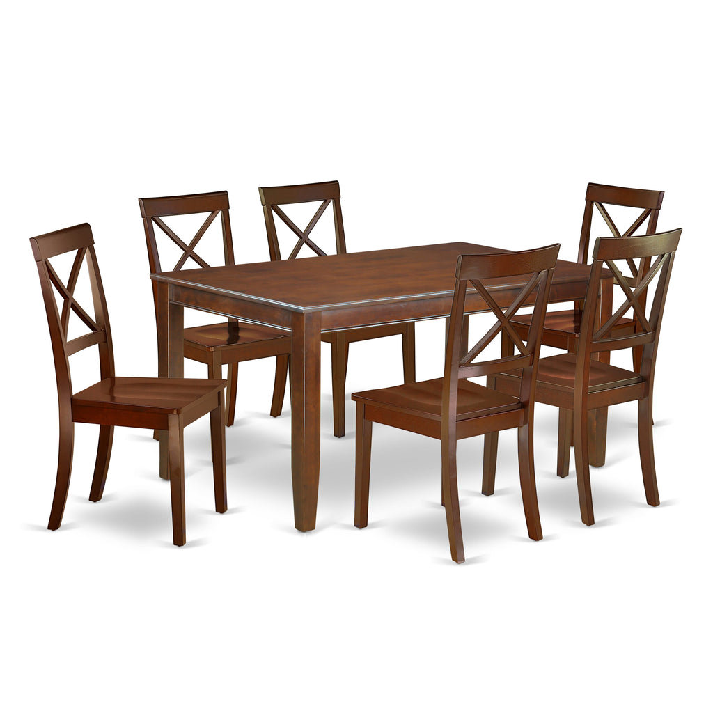 DUBO7-68H-H Spacious 7 Piece Dining Set with Rectangle Table and 6 Stylish Chairs in Mahogany Finish