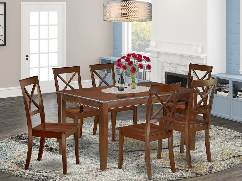DUBO7-68H-H Spacious 7 Piece Dining Set with Rectangle Table and 6 Stylish Chairs in Mahogany Finish