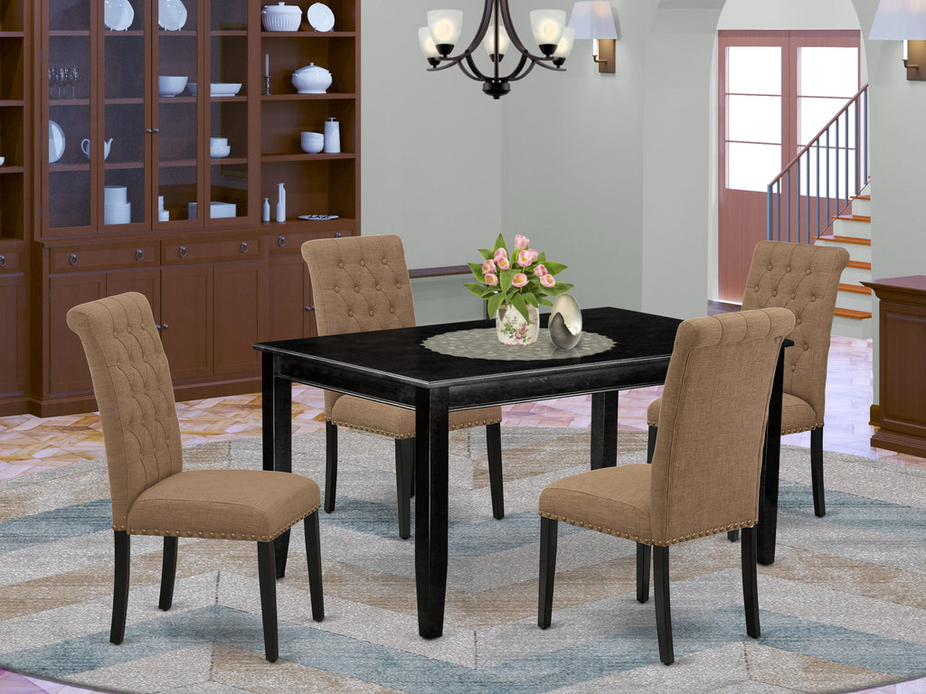DUBR5-IDS-71 5-Piece Dining Ensemble Rectangular Table & Four Sable Upholstered Parsons Chairs, 36x60
