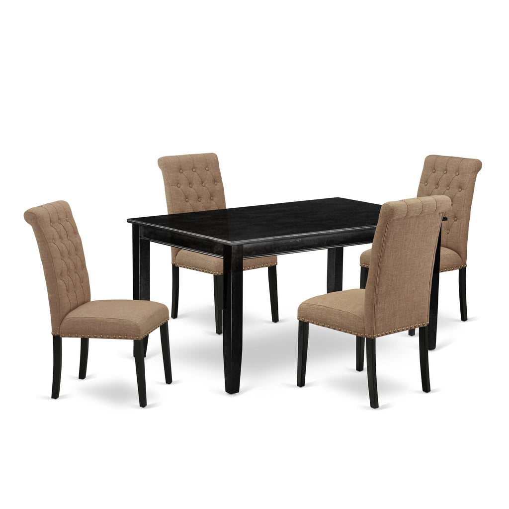DUBR5-IDS-71 5-Piece Dining Ensemble Rectangular Table & Four Sable Upholstered Parsons Chairs, 36x60