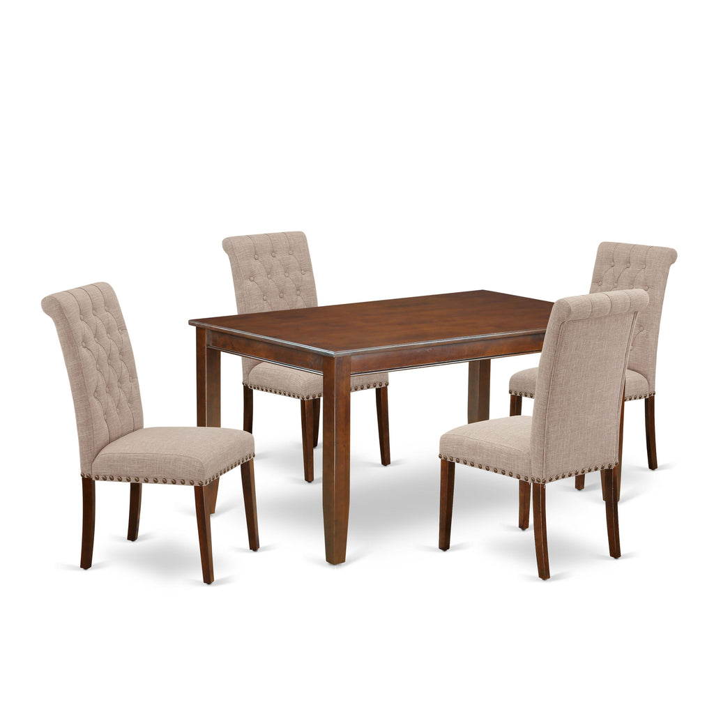 DUBR5-2FP-MB 5-Piece Dining Ensemble Rectangular Wooden Table with Light Tan Upholstered Parson Chairs