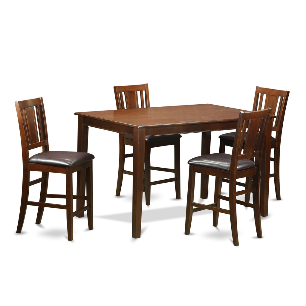 DUBU5X-MBT-AW 5-Piece High Table Set with Rectangular Top & 4 Faux Leather Chairs for Dining, Mahogany Finish