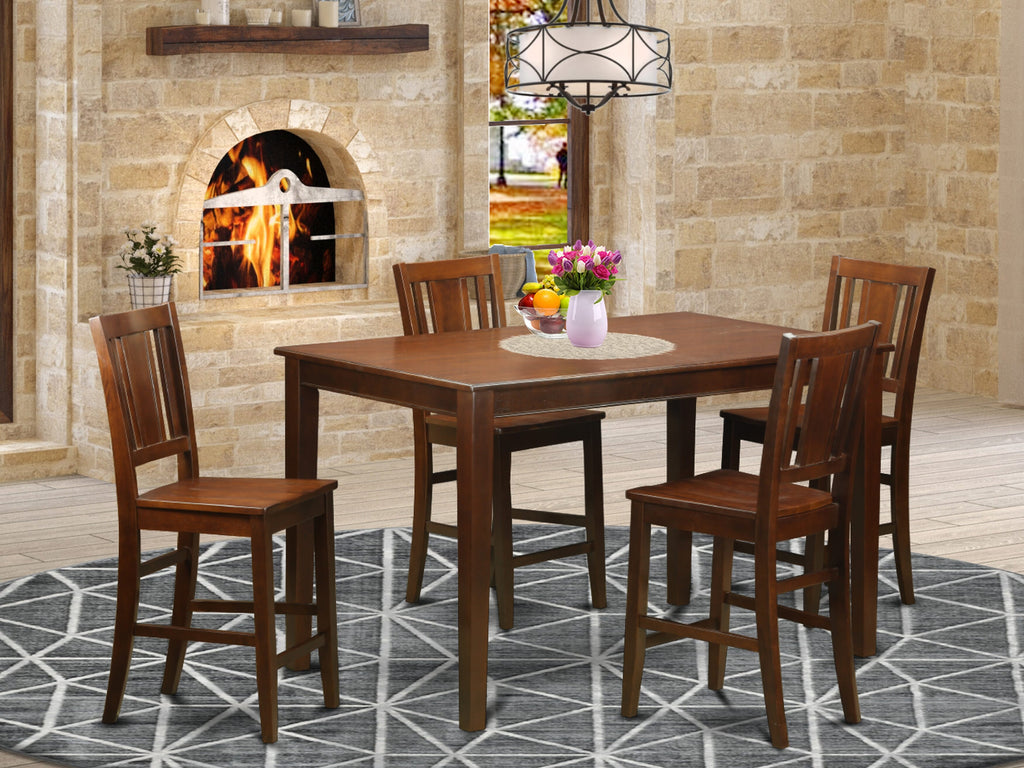 DUBU5T-MU2-B 5-Piece Tall Pub Dining Set with Rectangular Table and 4 Stools, Mahogany Wood Finish