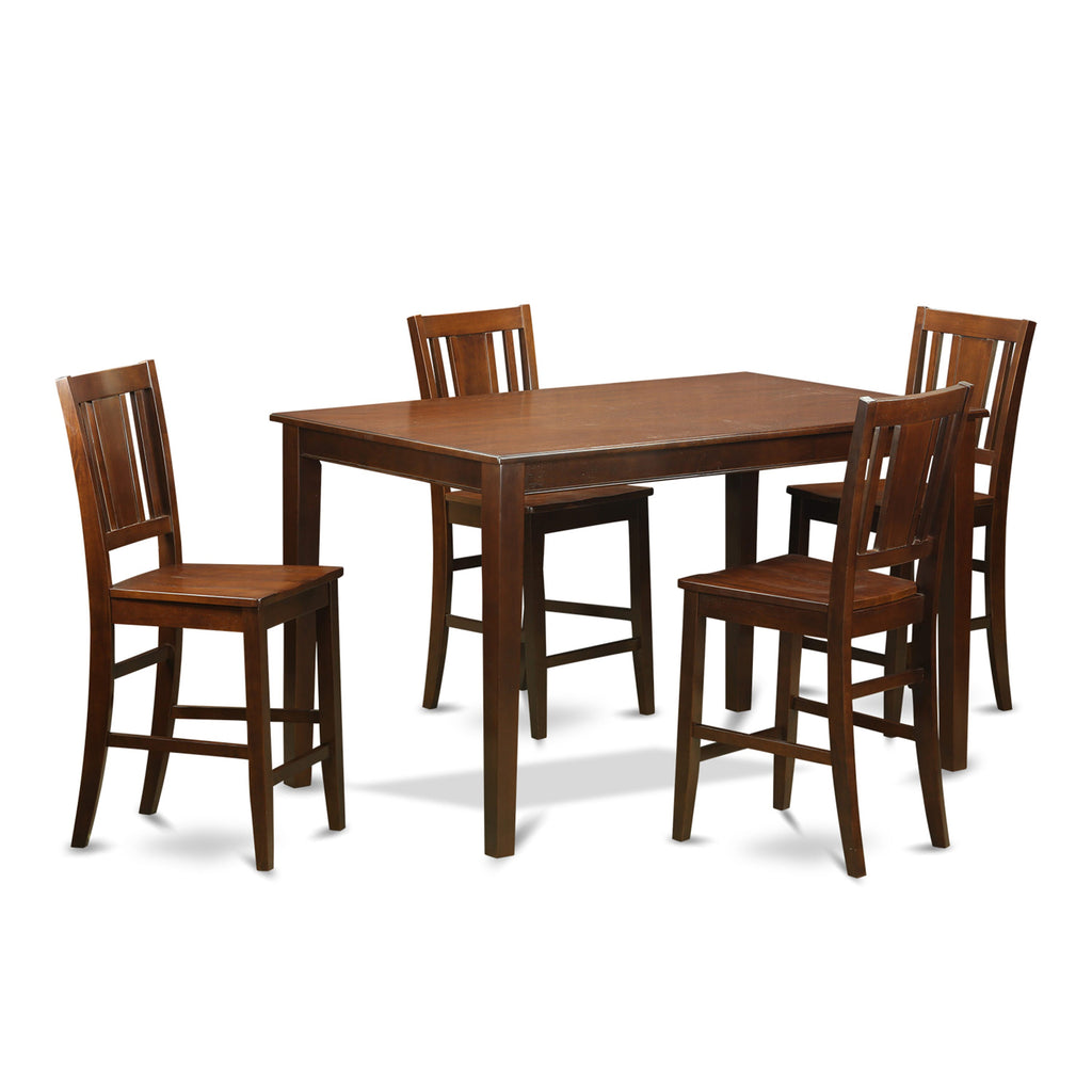 DUBU5T-MU2-B 5-Piece Tall Pub Dining Set with Rectangular Table and 4 Stools, Mahogany Wood Finish