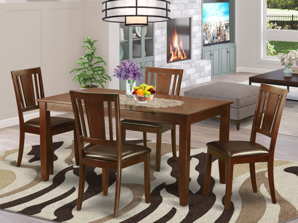 DUCA5-F11-L5 Five-Piece Dining Set with 36x60 Inch Table and 4 Faux Leather Chairs in Rich Wood Finish