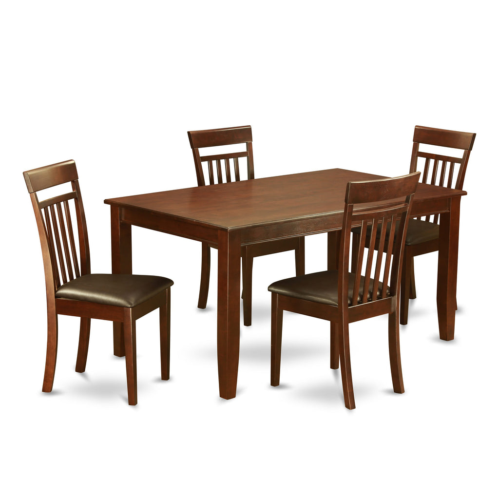 DUCA5-F11-L5 Five-Piece Dining Set with 36x60 Inch Table and 4 Faux Leather Chairs in Rich Wood Finish