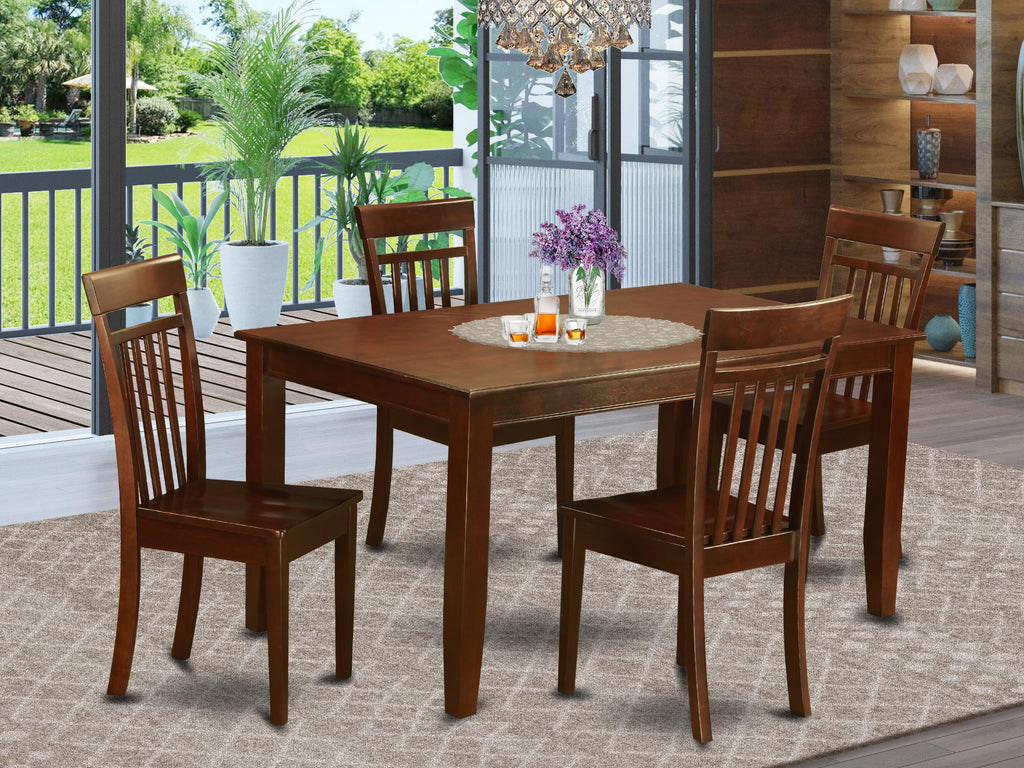 DUCA5-HTM5CP Dining Set Rectangular Table with Four Chairs in Mahogany Finish, 36 x 60 Inch