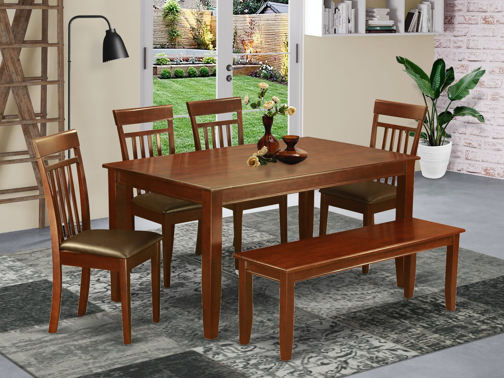 DUCA6B-4AH-72 6-Piece Mahogany Dining Ensemble with Rectangle Table, Four Leather-Style Chairs & Bench