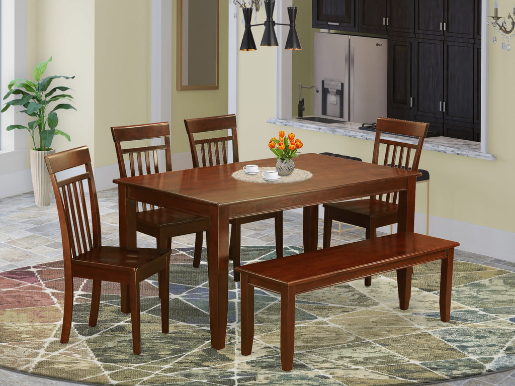 DUCA67-HNJ-N 6-Piece Dining Set Includes Rectangular Dinner Table, 4 Chairs & Bench, Majestic Mahogany Finish, 36x60